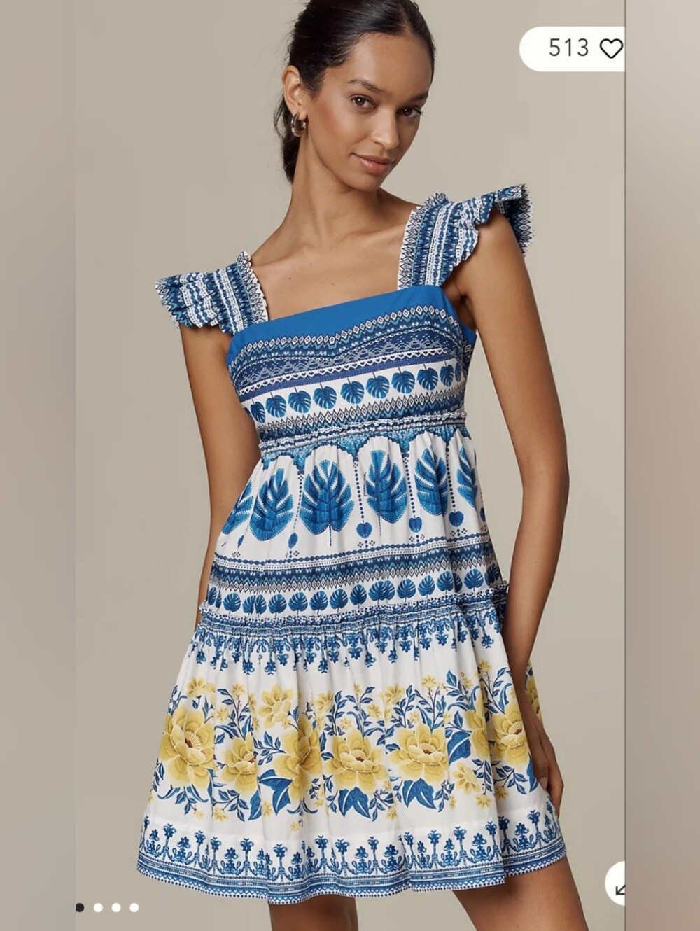 Farm Rio Zuli Cotton Flutter-Sleeve Mini Dress- Medium